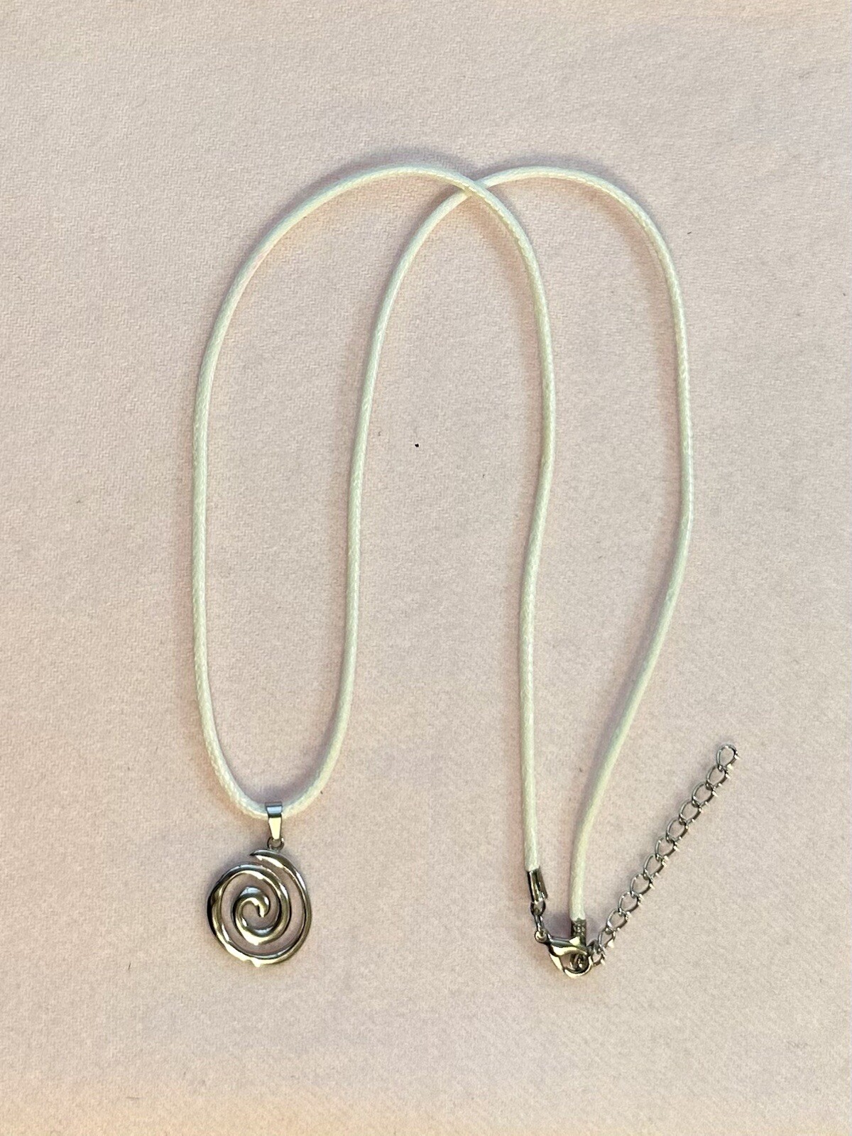 Silver Spiral Swirl Pendant Necklace White Cord Unisex Women Men Brand New