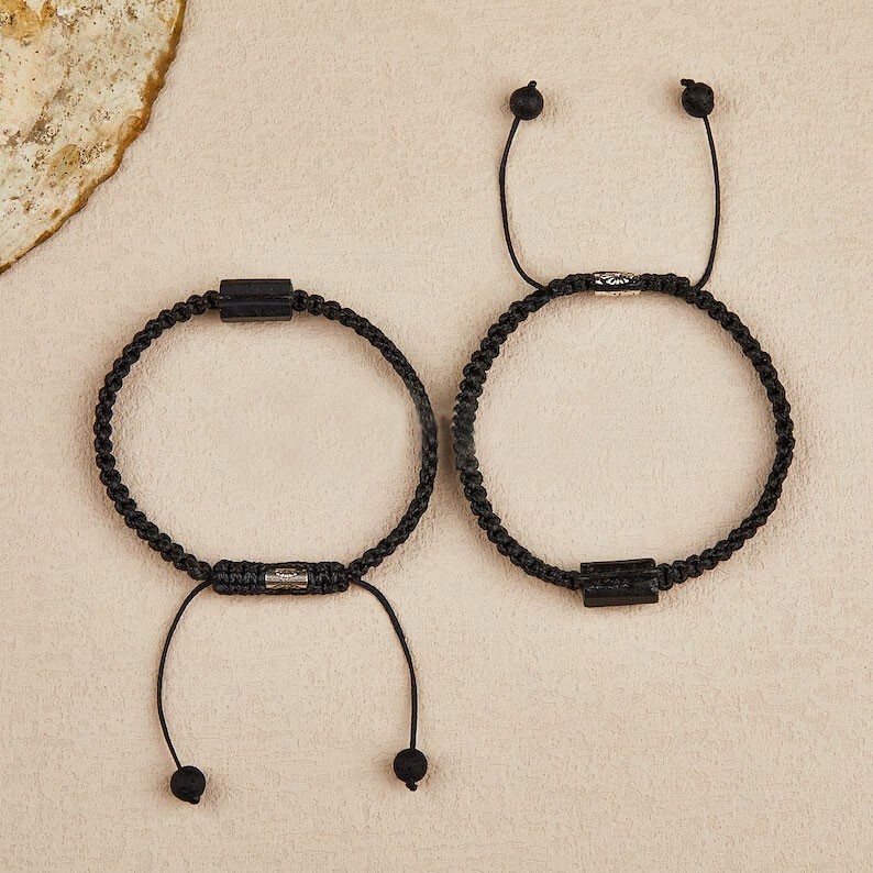 Raw Black Tourmaline Hand Braided Black Cord Healing Women Men Crystal Bracelet