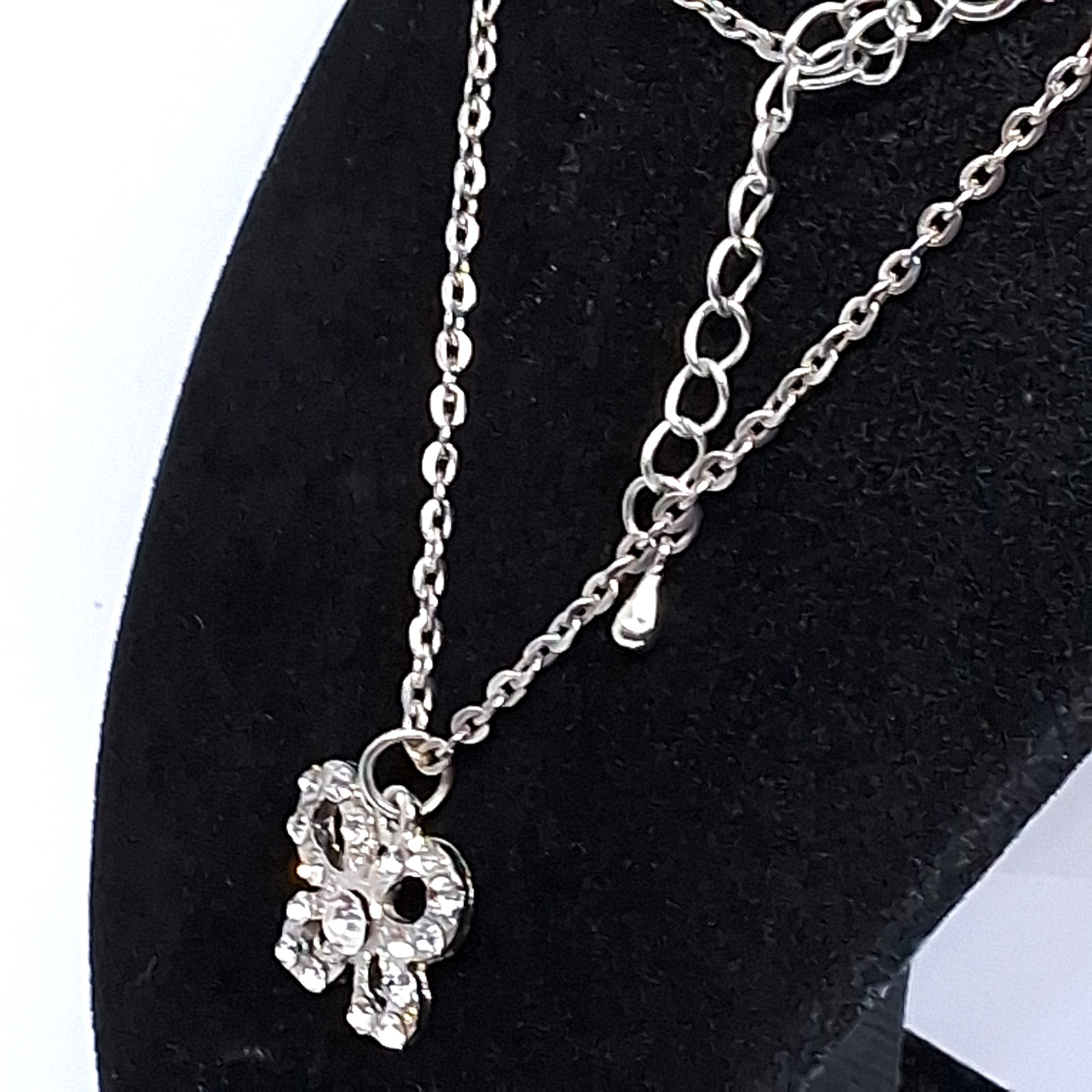 Vtg Clear Rhinestone & Silver-tone tone Butterfly Pendant 12 Inch Necklace
