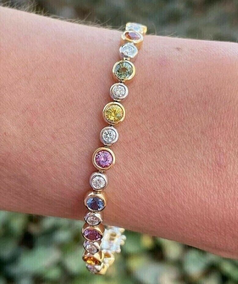 Round Cut Simulated Gemstones Women’s Gorgeous Bracelet In 14K White Gold Plated