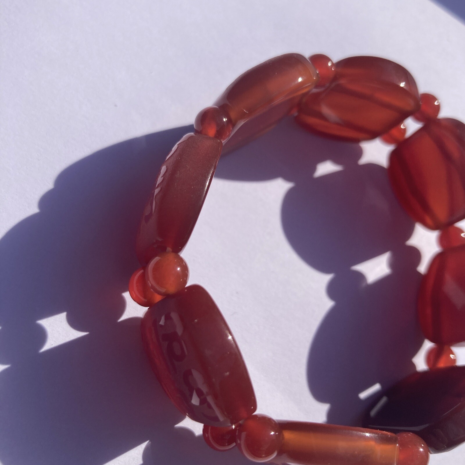 Amber Color Etched Stone Stretch Bracelet Heavy 55g Fashion Jewelry
