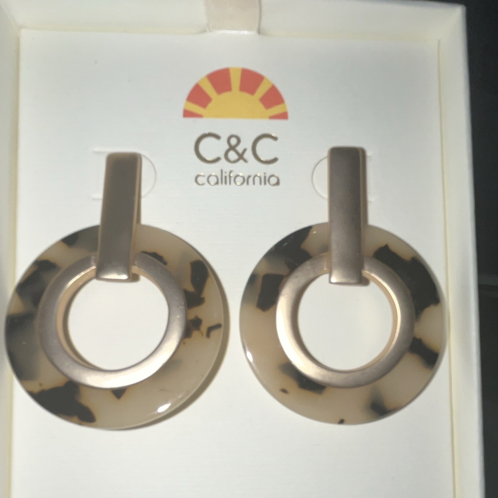 C&C California Round Resin Tortoise Shell Dangle/Drop Earrings Post No Stone