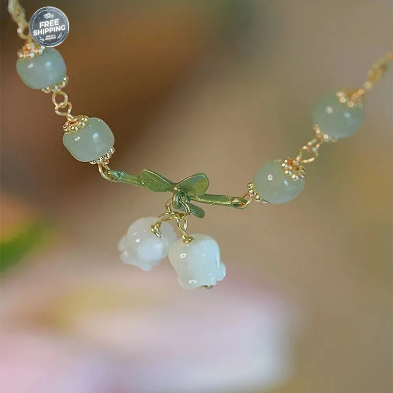Sweet Vintage Pearl Lily Tulip Flower Bracelet for Women Fashion Cute