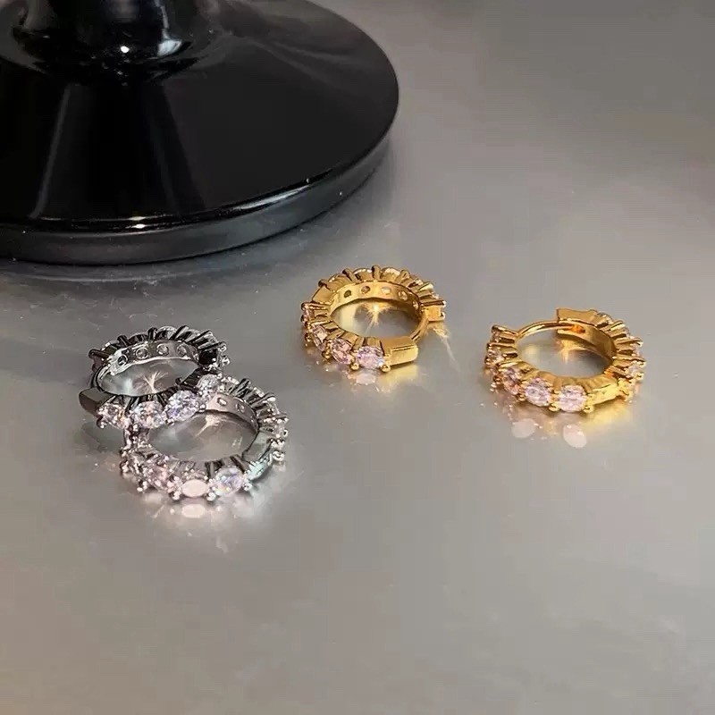 10mm CZ Huggie Hoop Earrings Dainty Small Hoops Earrings Gold or Silver 491
