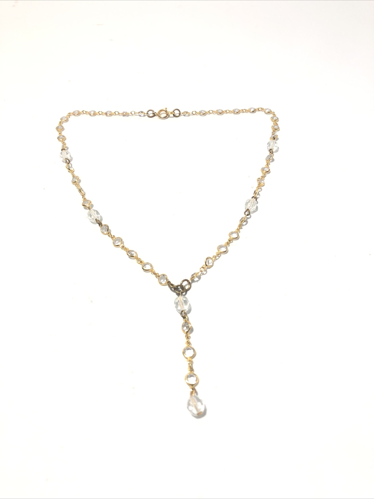 Women’s 16” Gold Tone Y-Drop Pendant Necklace W/ Acrylic Crystal Gems-Fashion.