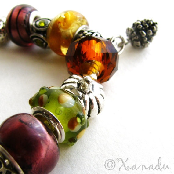 Autumn Treasures European Style Charm Bracelet – Gold Green Amber Fall Colors