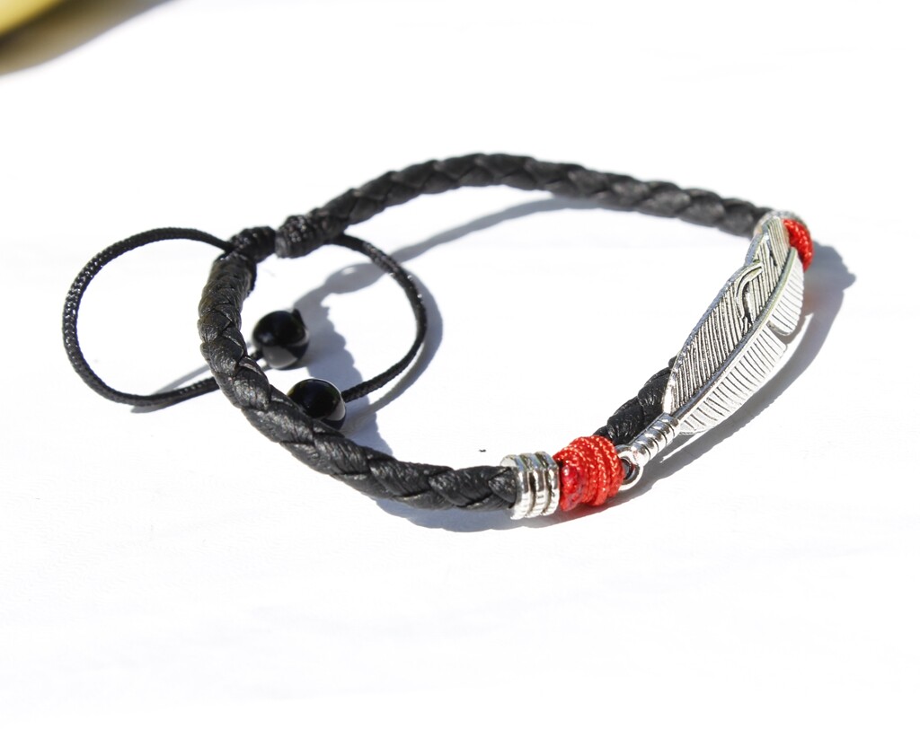 Women/ Men Feather / Leaf Red Rope Genuine Leather Anklet Bracelet One Size