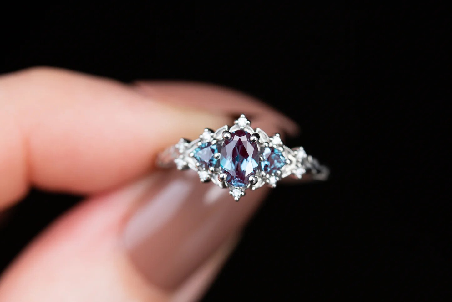 Alexandrite Ring, 925 Sterling Silver Ring, Engagement Ring, Unique Bridal Ring
