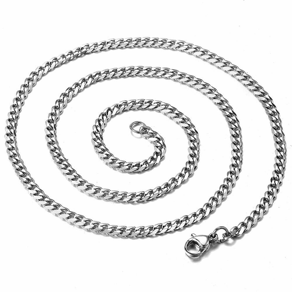 Stainless Steel Cuban Link Chain Necklace Men Chunky Curb Silver Tone Jewelry US