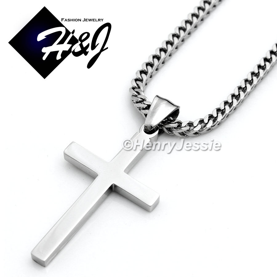 24″Stainless Steel 2mm Silver Franco Box Curb Necklace Plain Cross Pendant*SP29
