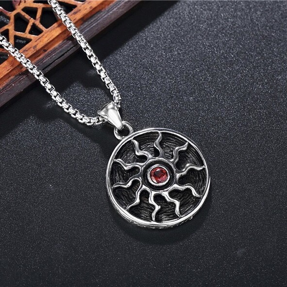 Mens Silver Apollo Sun Wheel Pendant Necklace Protection Jewelry Box Chain 24″
