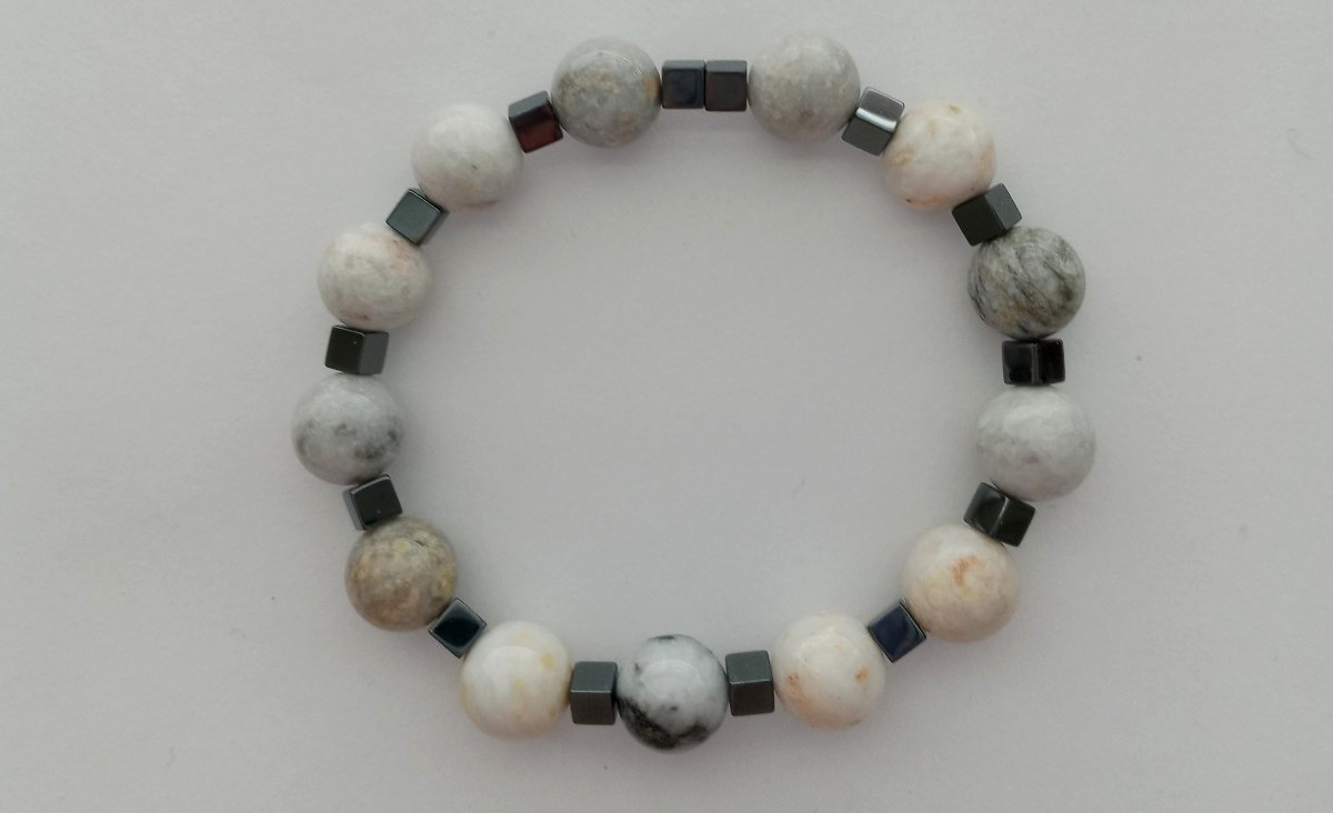 NEW 10MM MOUNTAIN JADE & HEMATITE BEADED BRACELET, BUY ANY 2 GET 3RD FREE