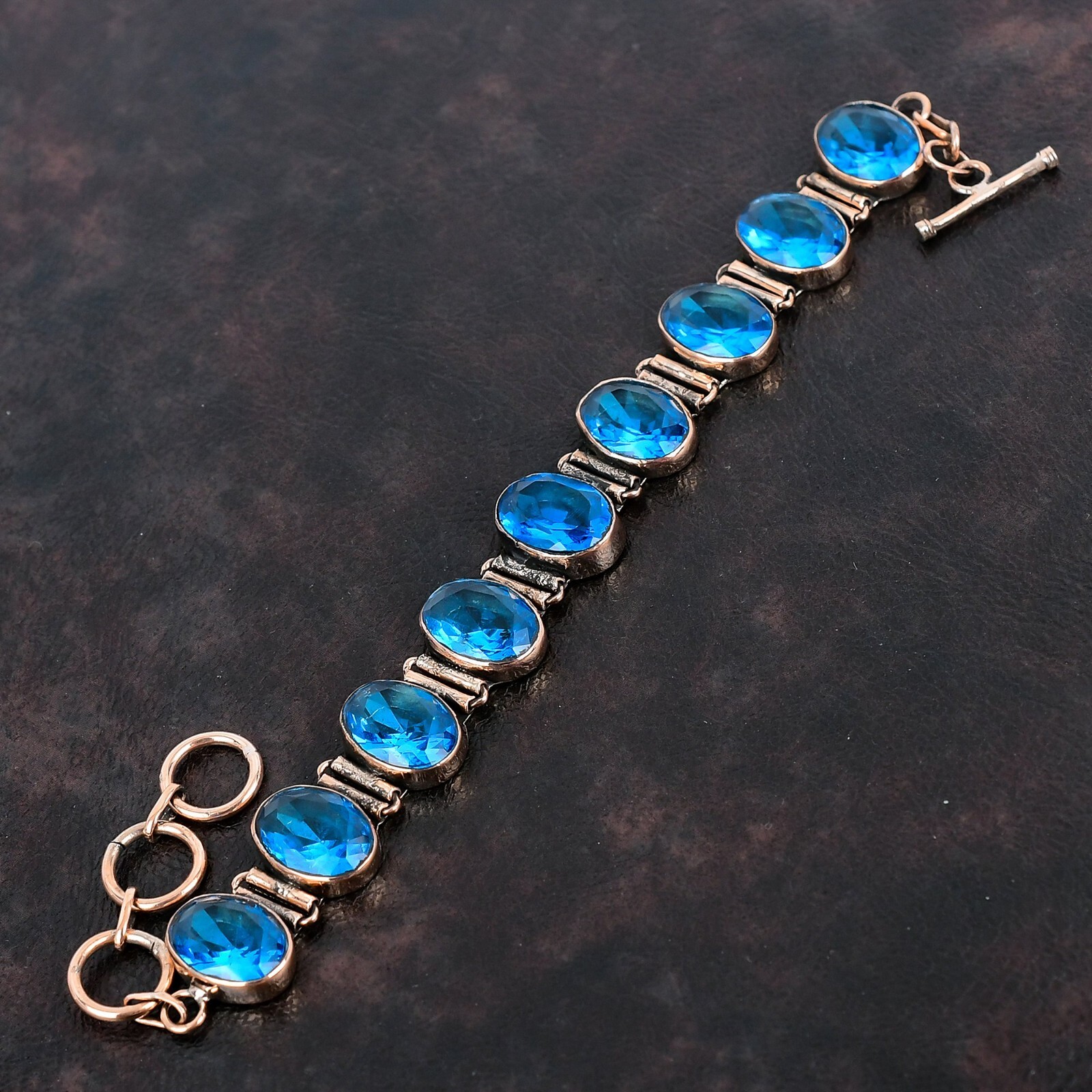 Christmas Sale Copper Swiss Blue Topaz Gemstone Mother Trendy Bracelet Jewelry