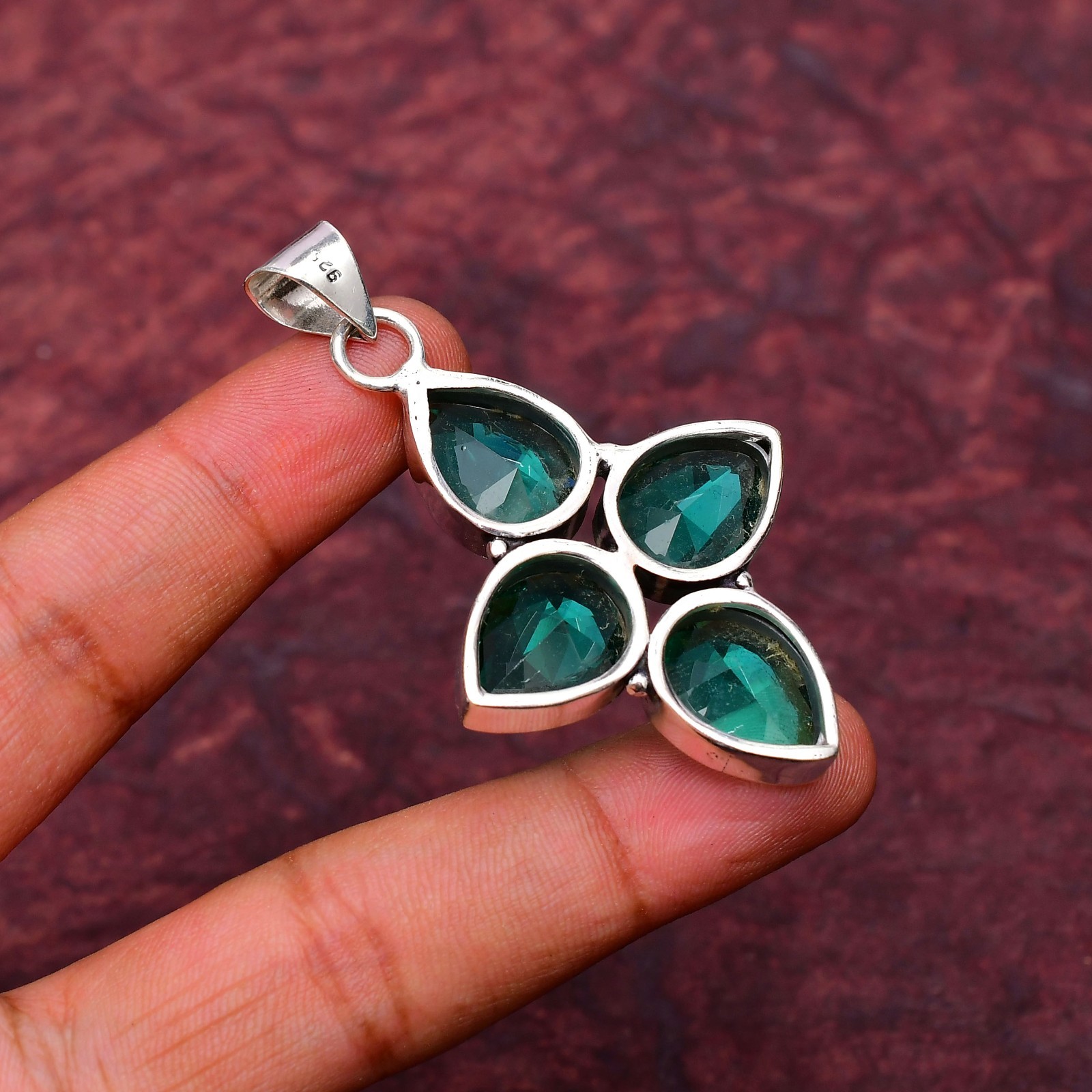 Paraiba Tourmaline Gemstone 925 sterling silver Handmade Cross Pendant 2.28″