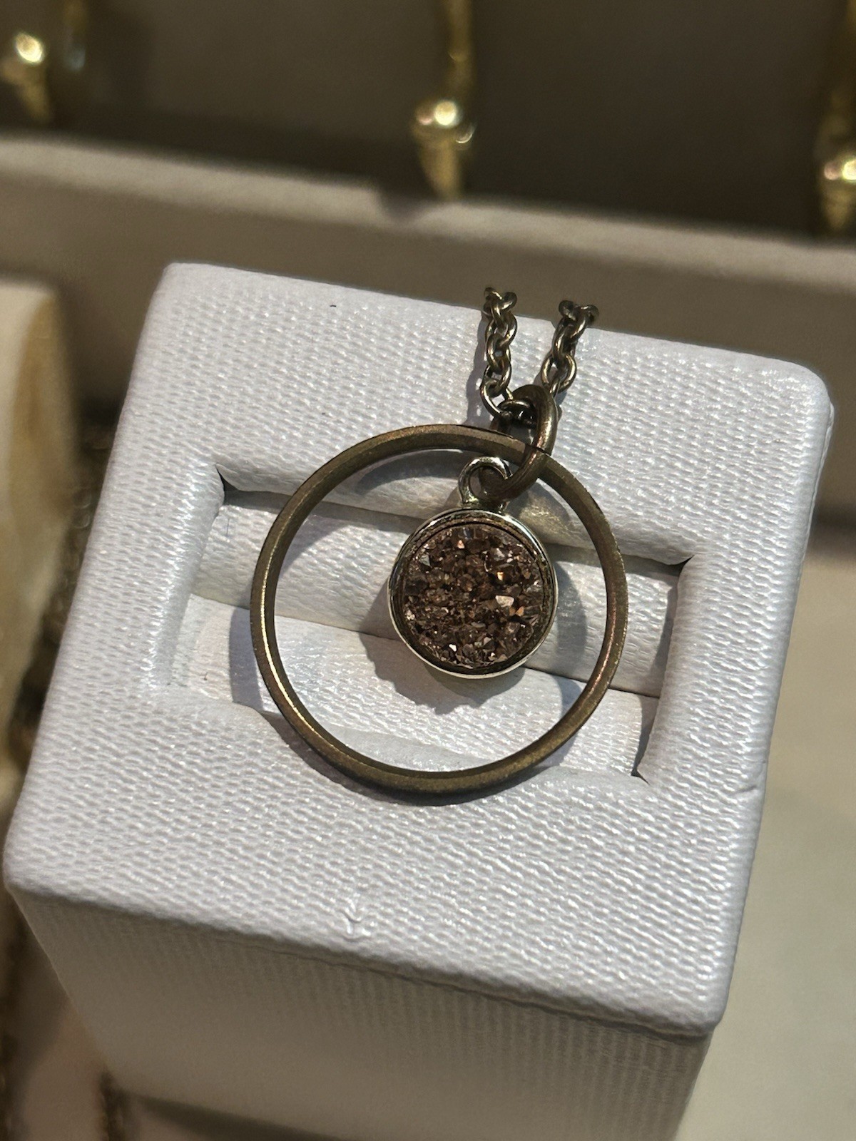 Larissa Loden Gold Tone Round Circle Charm Pendant Cable Chain Necklace Signed