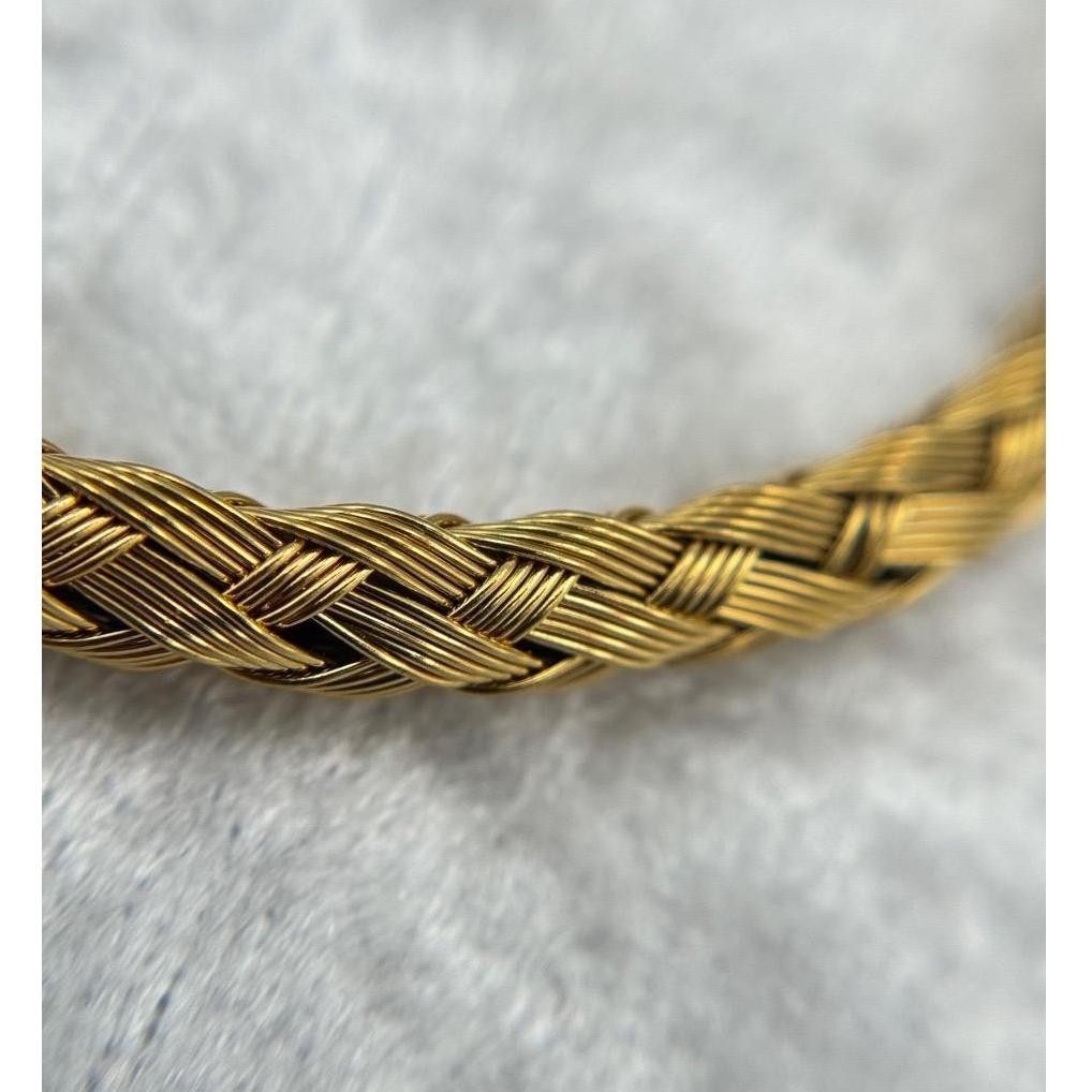 Gold Tone Woven Braided Stackable Bracelet Size 7 Open Cuff Modern Chic
