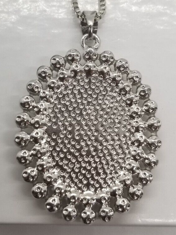 CAMEO Sparkling Silver Tone Blue White Rhinestones Broch & Necklace