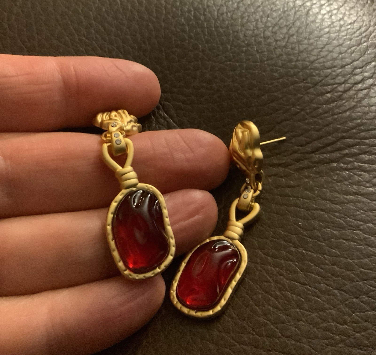 Art Nouveau Sculptural Earrings Antique Museum Gold Molten Chain VTG Abstract CZ
