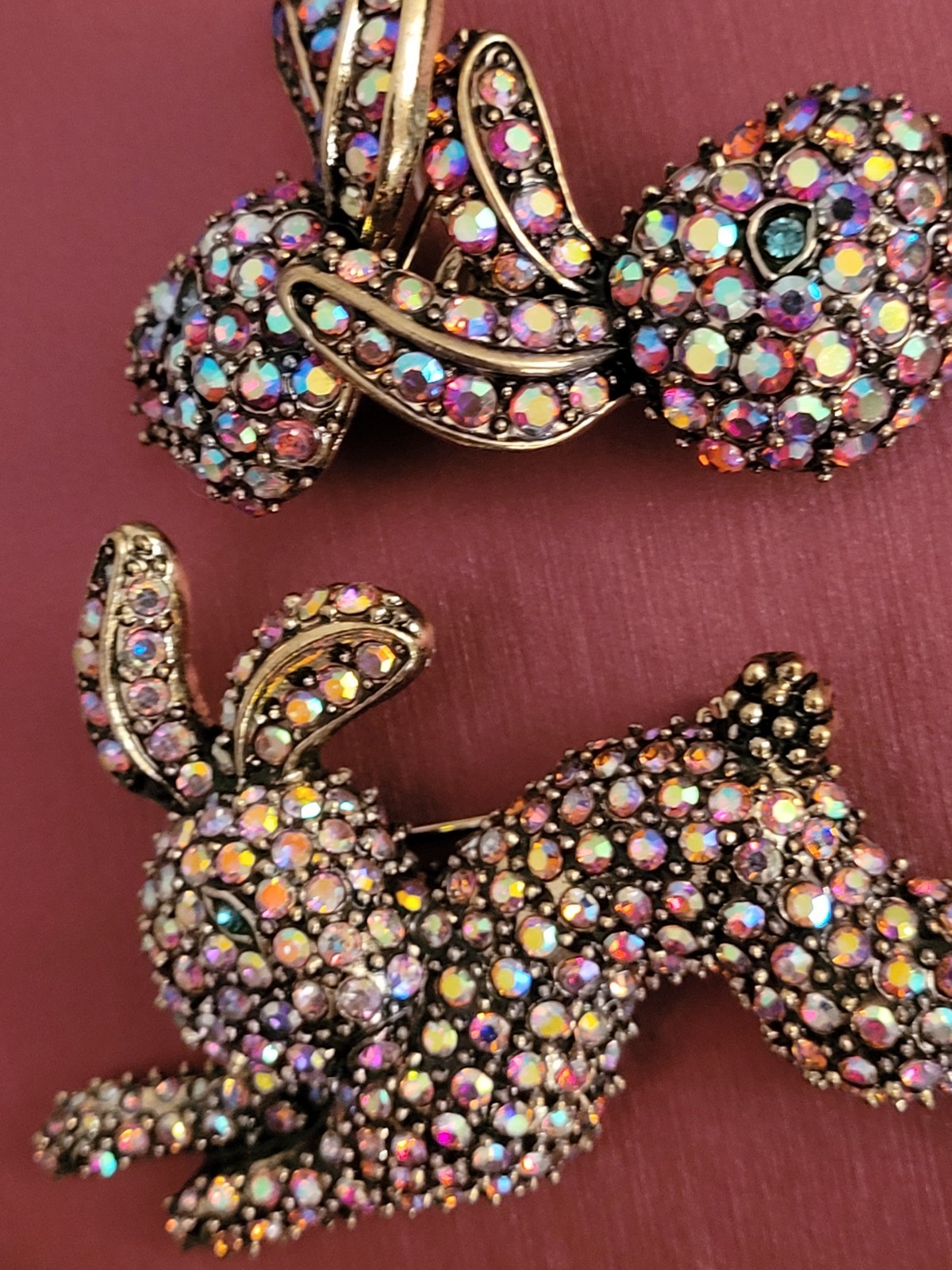 Betsey Johnson PETER GARDEN Rabbit EASTER BUNNY CRYSTAL Necklace /PIN Brooch