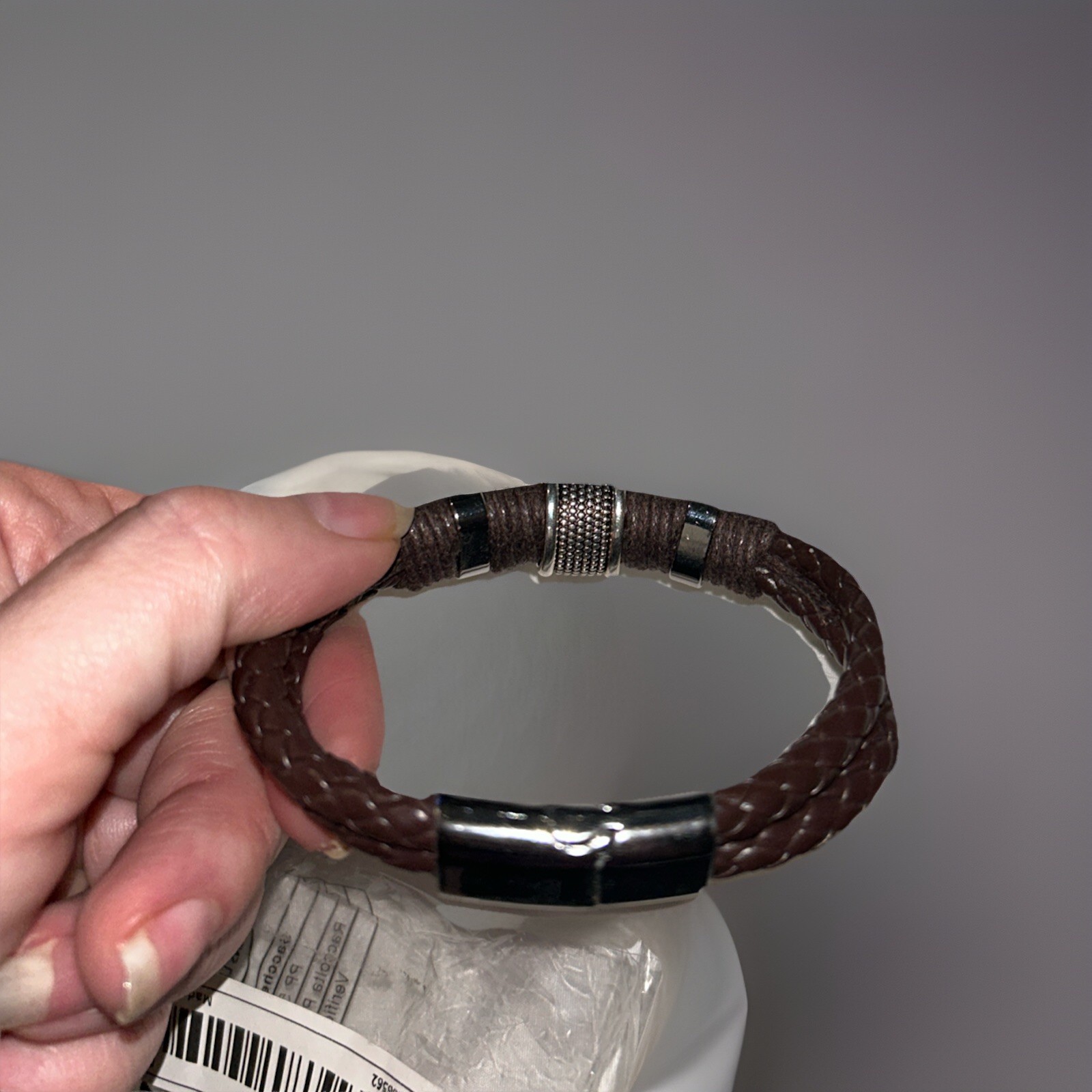 Brown Leather And Stainless Steel Braided Bracelet Men Casual Trending NIP Gift