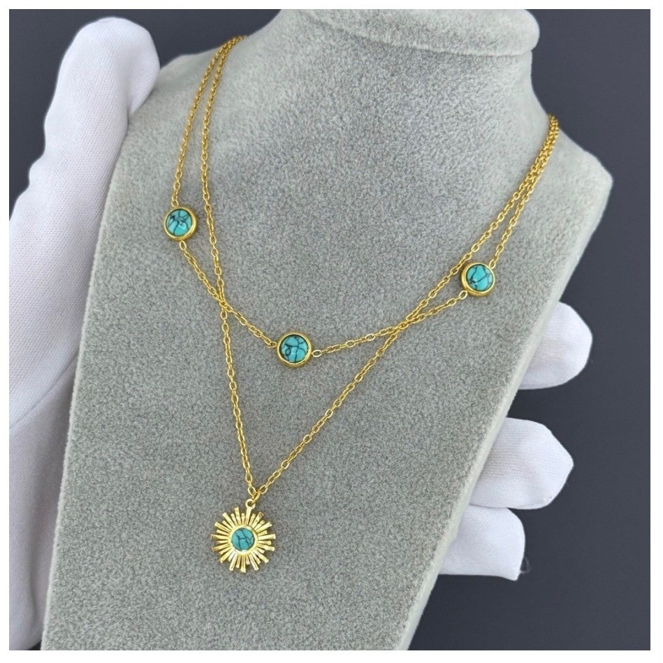 Celestial Beauty Sunburst Layered Necklace 18K Gold Plated