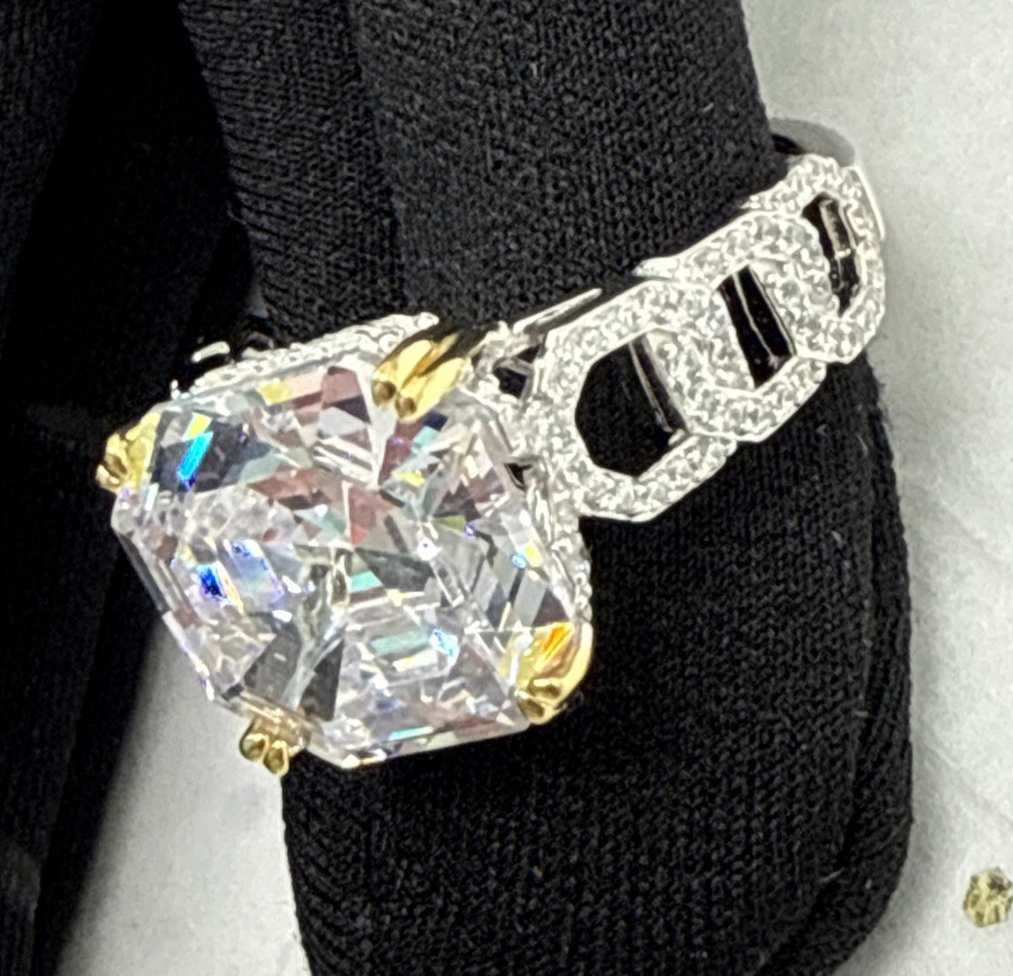 Vanna K ~ Bella Luce White Cubic Zirconia Platineve Asscher Cut Ring 13.23ctw ~9