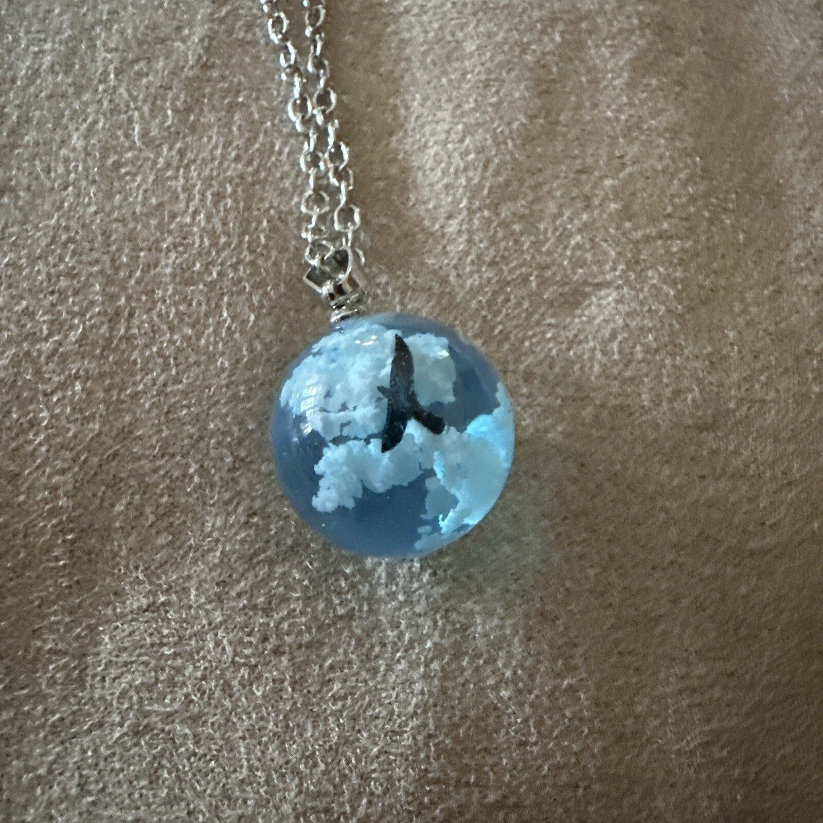 One Airplane In The Blue Sky White Cloud Necklace Transparent Ball Shape Resin