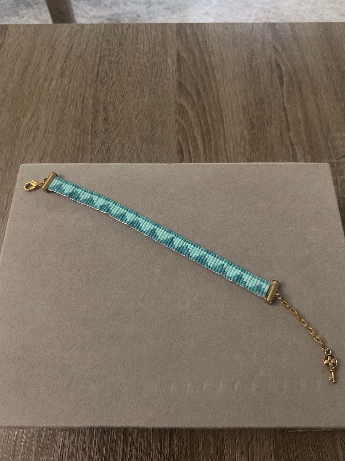 Blue & Gold Beaded Bracelet | Toggle Clasp | Dangle Charm | Adjustable