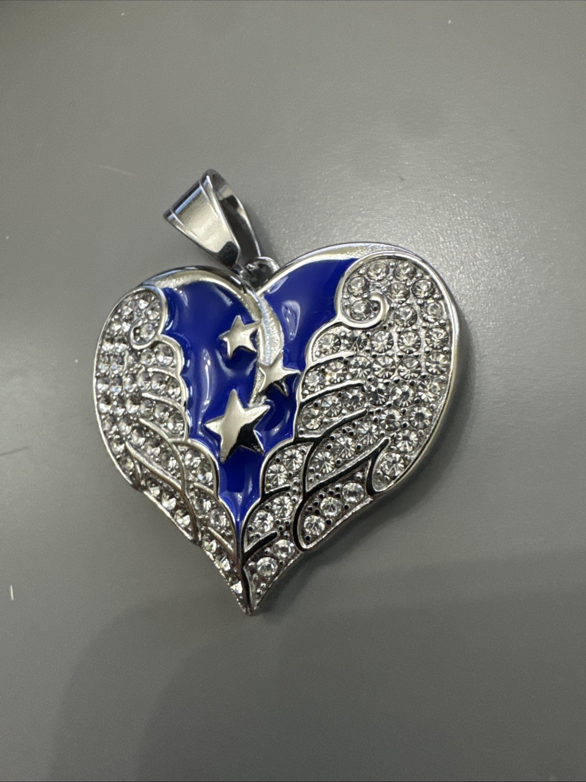 Heart Shaped Angel Wings Pendant Silver Tone Stainless Steel Gift 24” Necklace