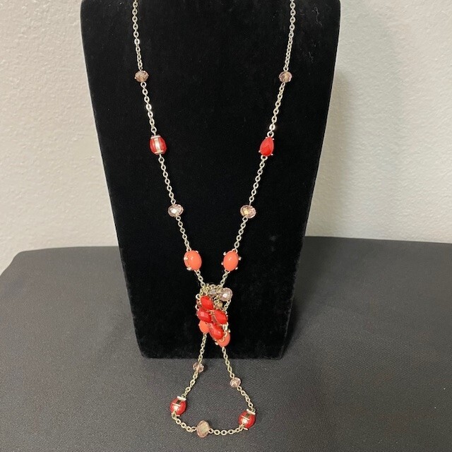 White House Black Market 40″ Gold Tone Station Necklace Chain Glass Beads
