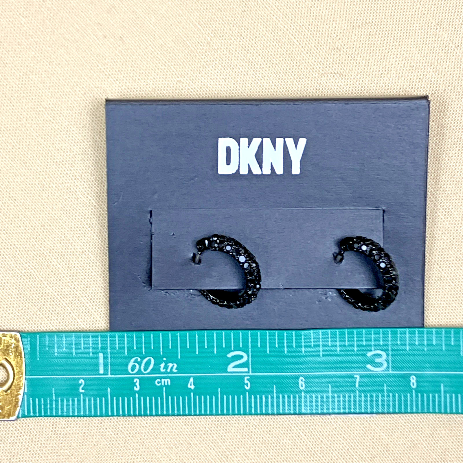 DKNY Extra Small Pave Crystal Black Hoop Earrings NWT Orig $28