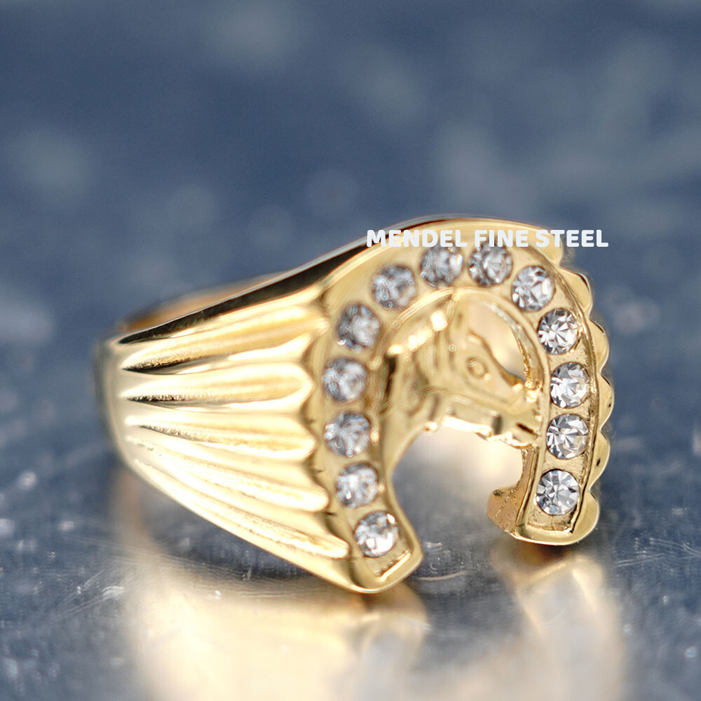 MENDEL Gold Plated Mens Womens Horseshoe Horse Shoe Ring For Men Size 6 7 8 9-13