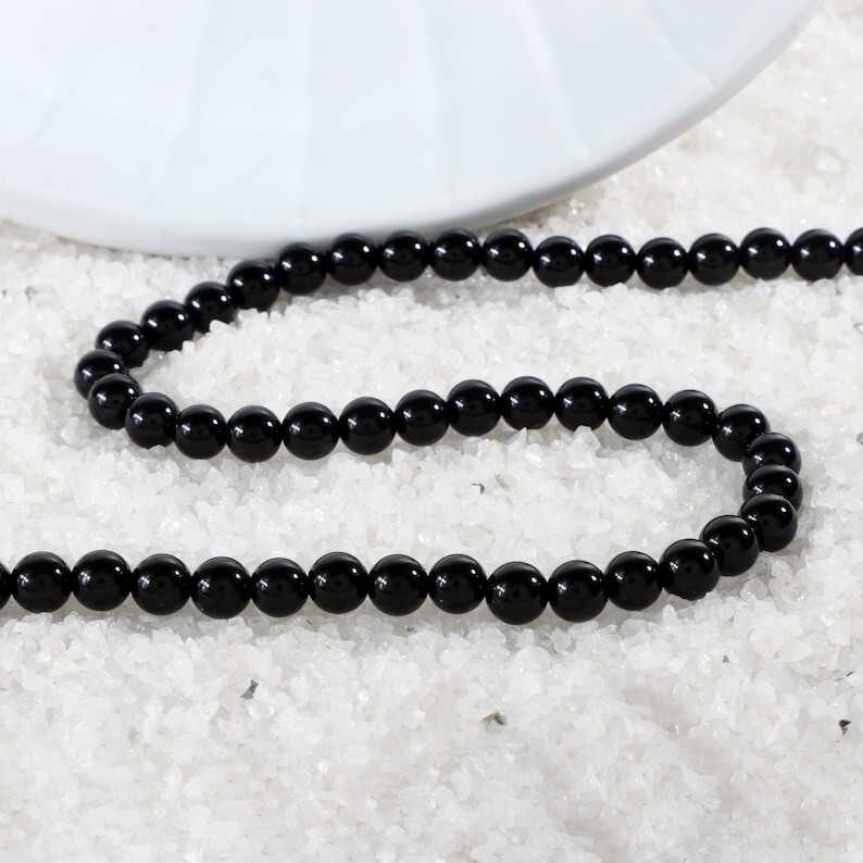 A+++ Black Onyx Smooth Round Gemstone Beads Handmade Men & Women Necklaces 18”