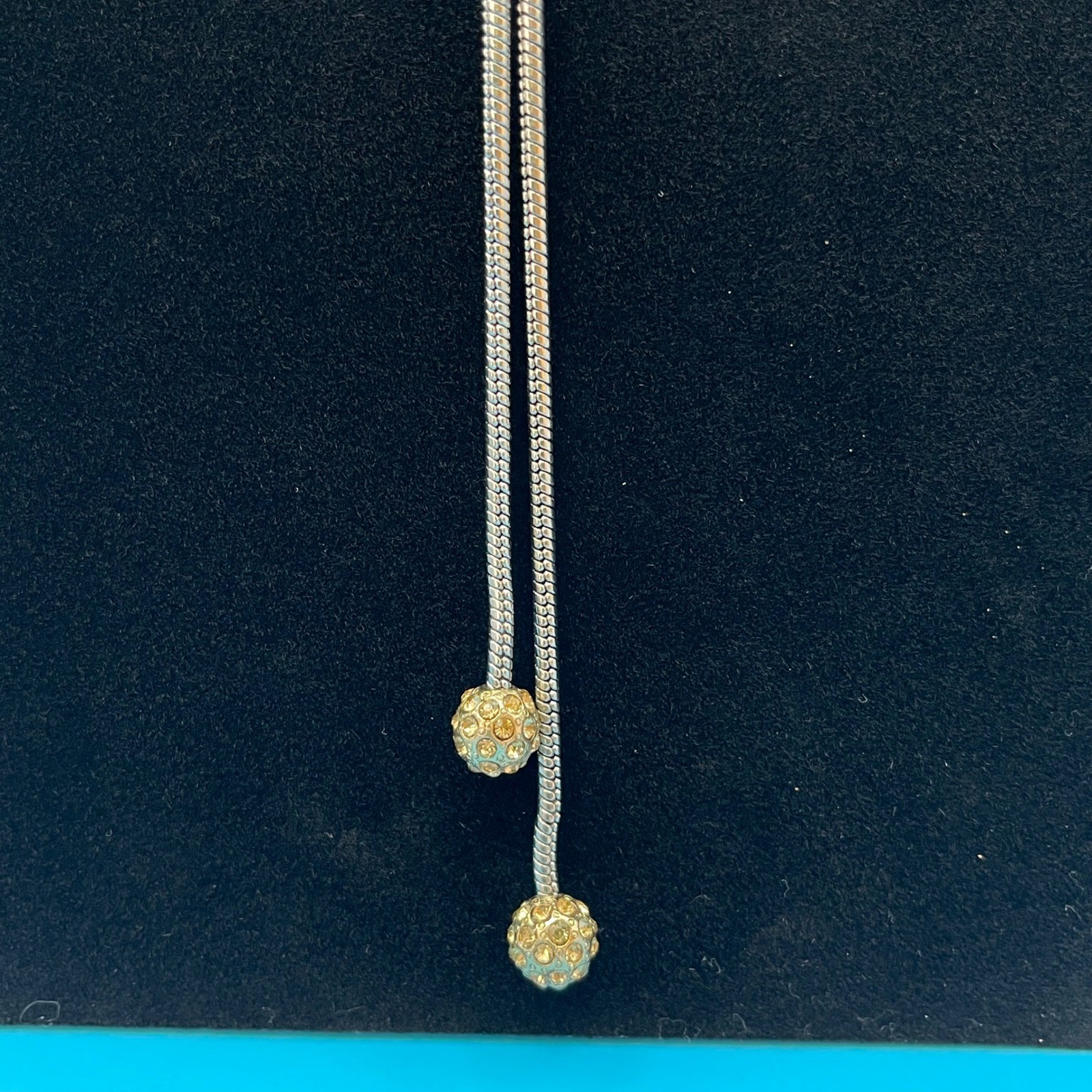 Banana Republic Lariat Necklace Women Silver Tone Knot Pave Ball Snake Chain