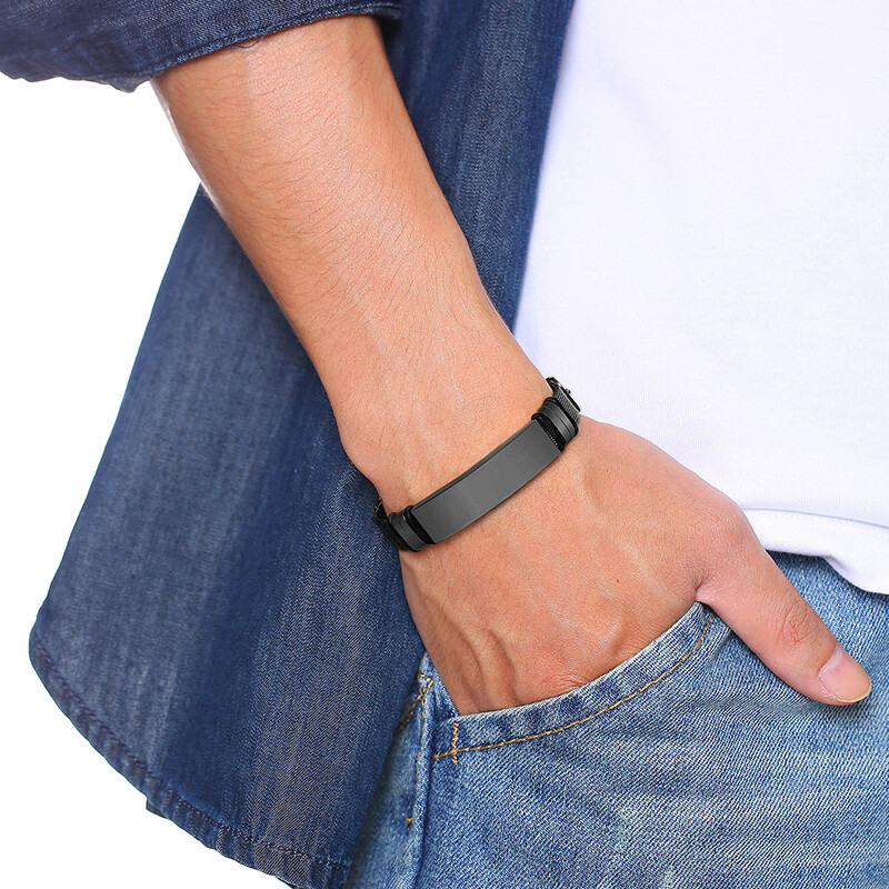 Personalized Encouragement Prayer Men Bracelet Christian Cross Bible Cuff Black