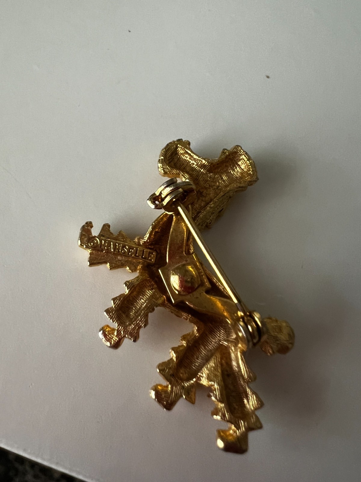 Vintage Mamselle Gold Tone Poodle Dog Brooch Pin Signed Textured Figural Cute