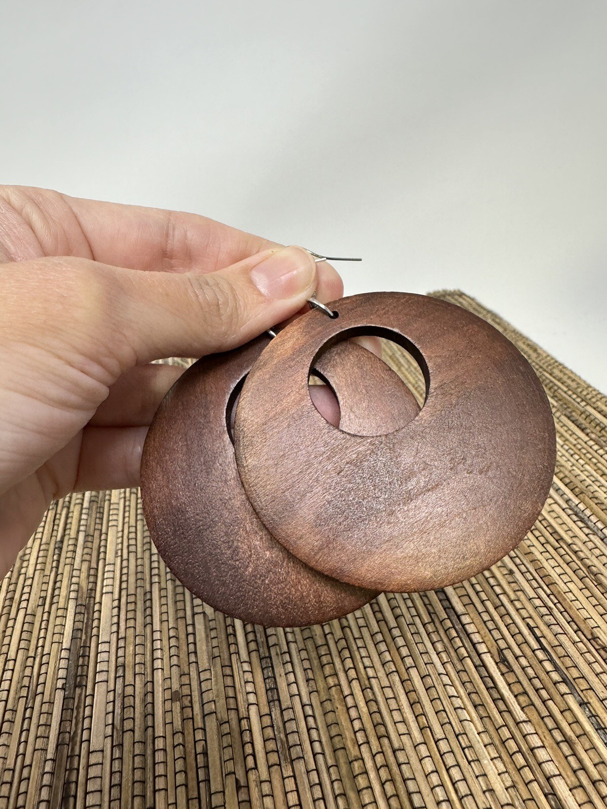 Brown Earrings Wood Earrings Hoop Wooden Earrings Bohemian Earrings Vintage