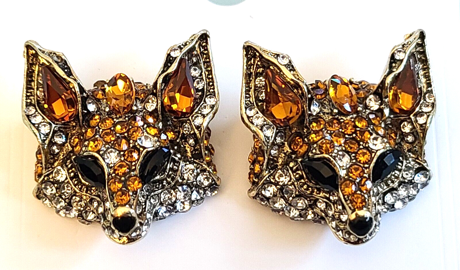 1.25″ WOWSER DREJEW DESIGNER STYLE FOX HEAD CRYSTAL RHINESTONE EARRINGS