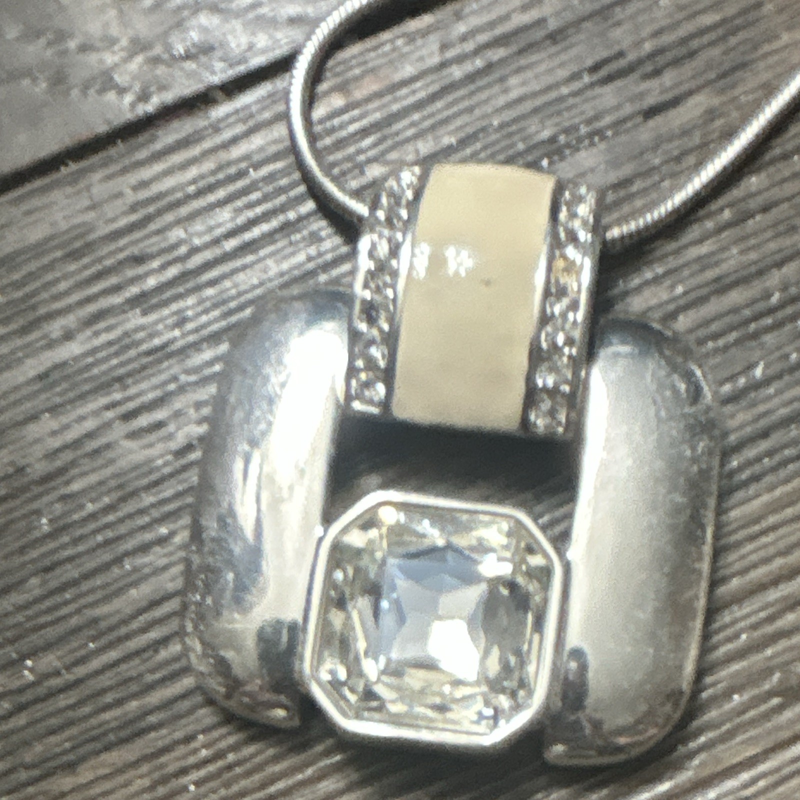 White House Black Market Silver Tone Chain Necklace Square Crystal Signed