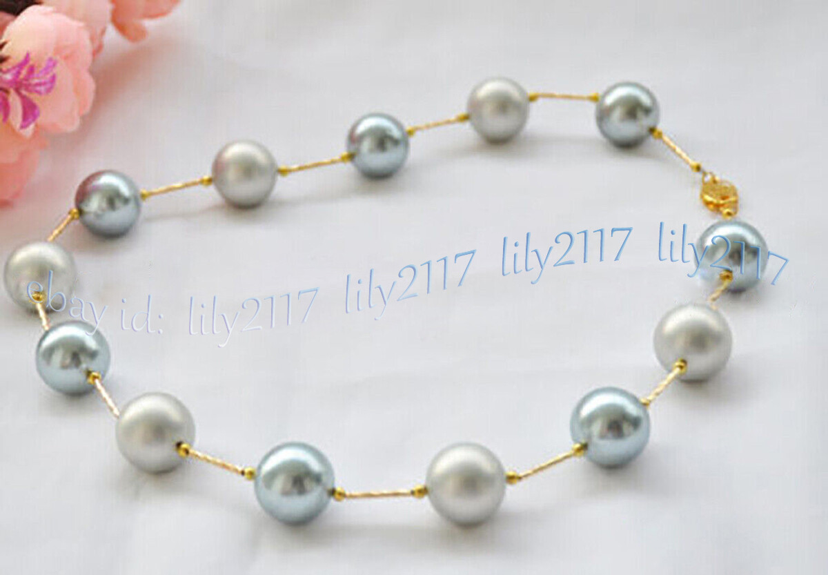 8/10/12/14mm Silver Gray South Sea Shell Pearl Round Beads Necklace 14-48 inches