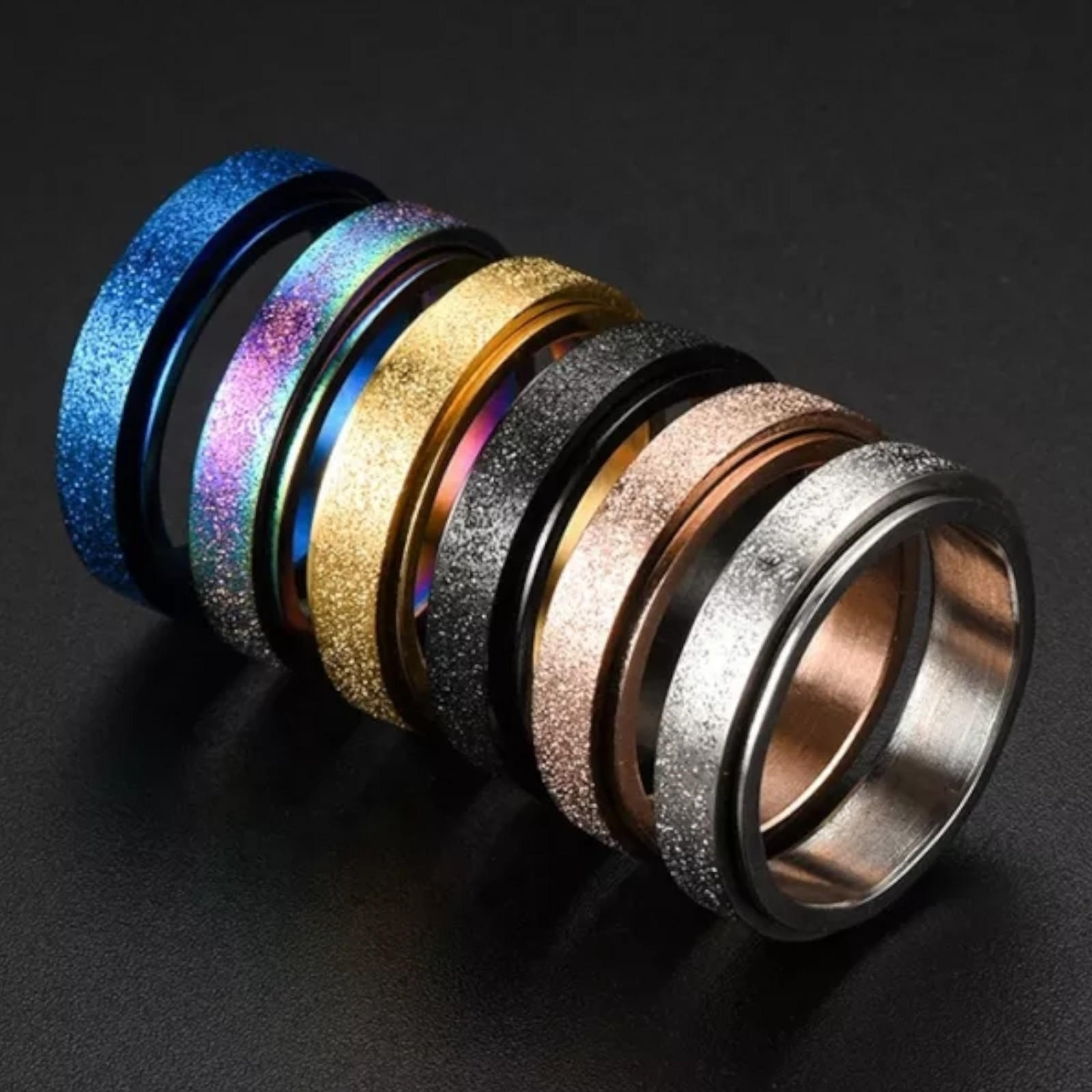 Stainless Steel Gold Plated Multicolor Spinner Wedding Ring Unisex, Women, Men
