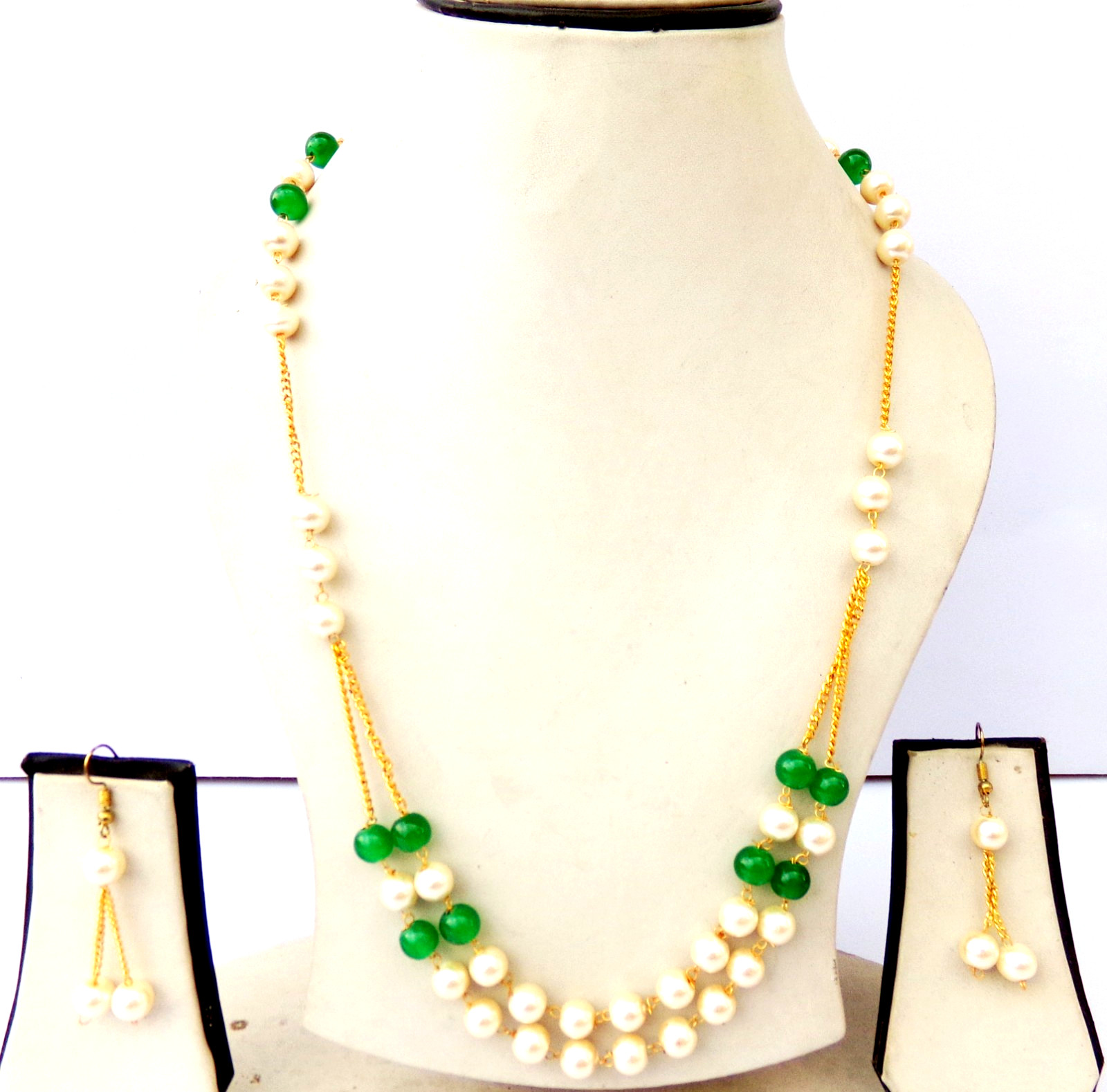 Indian Bollywood Gold Plated Pearls Mala Bridal Necklace Earrings Jewelry Set