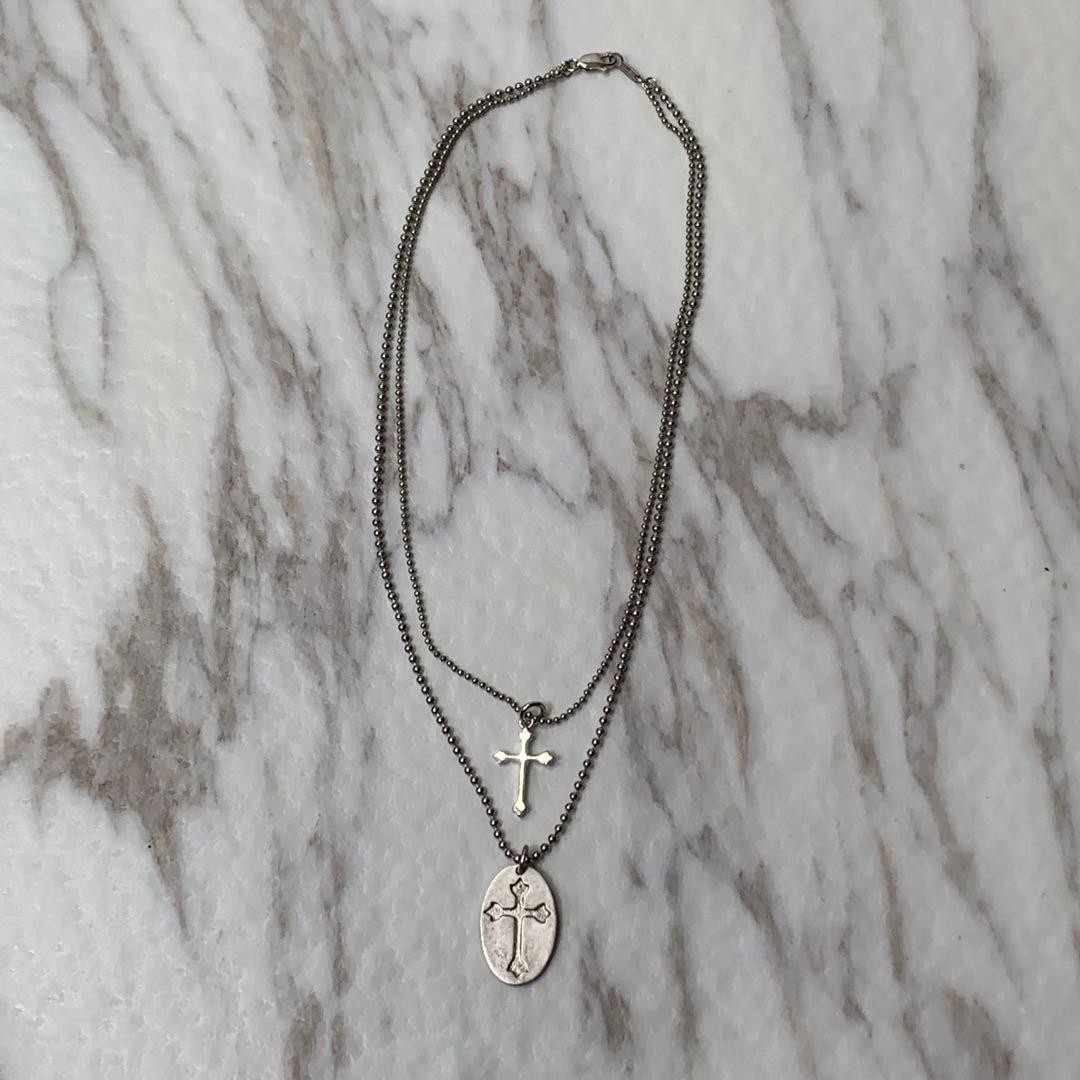 SV925 Double Chain Cross Necklace Y2K