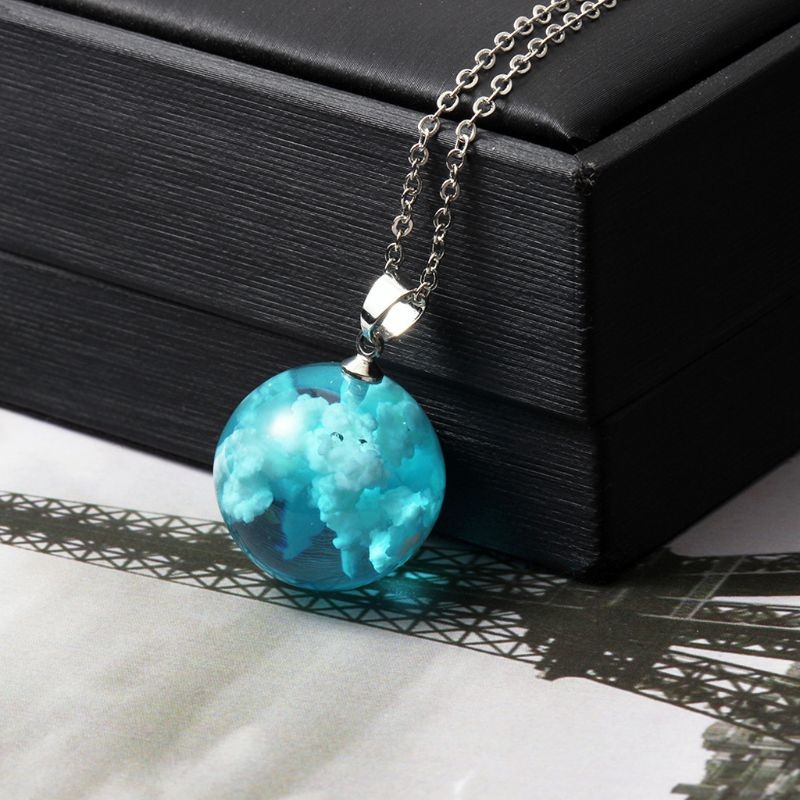 White Cloud Blue for Sky Necklace Jewelry Decor Luminous Glass Ball Pendant Neck