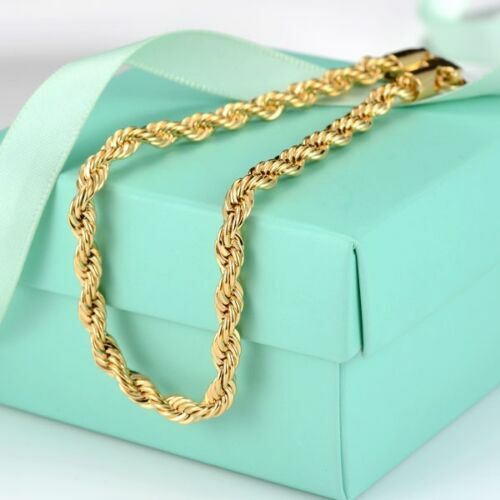 Pretty New Yellow Gold Tone Stainless Steel Twisted Rope 8″ Link Chain Bracelet
