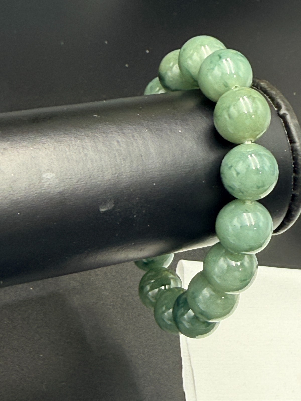Certified Natural Jadeite Jade Beaded Bracelet Green Float FLWR 13.1 mm #100077