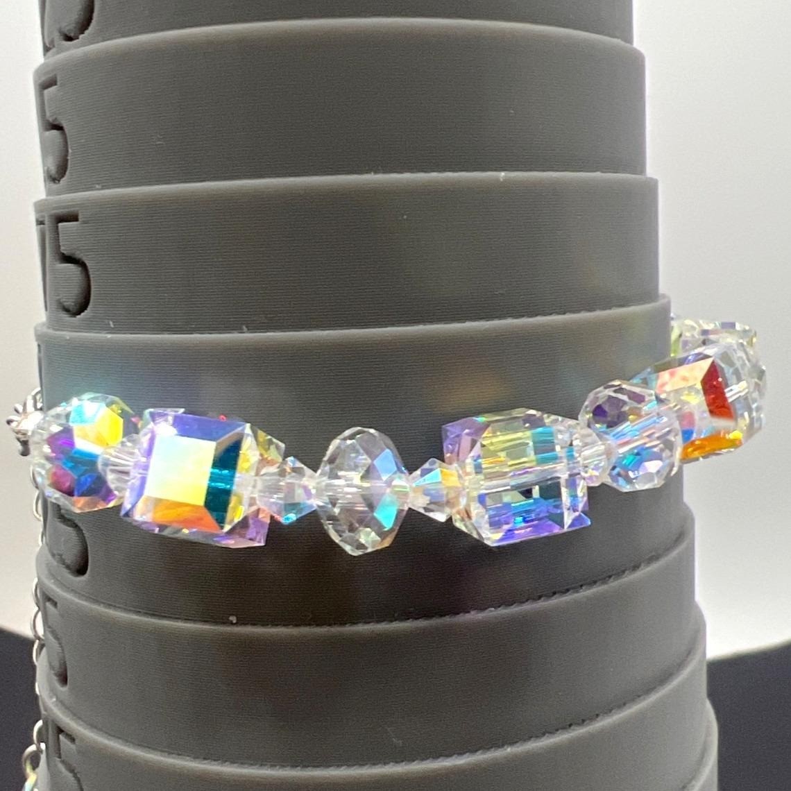 AB Crystal Bead Bracelet Adjustable Silver 7 + 2.5 Lobster Clasp Bridal Prom