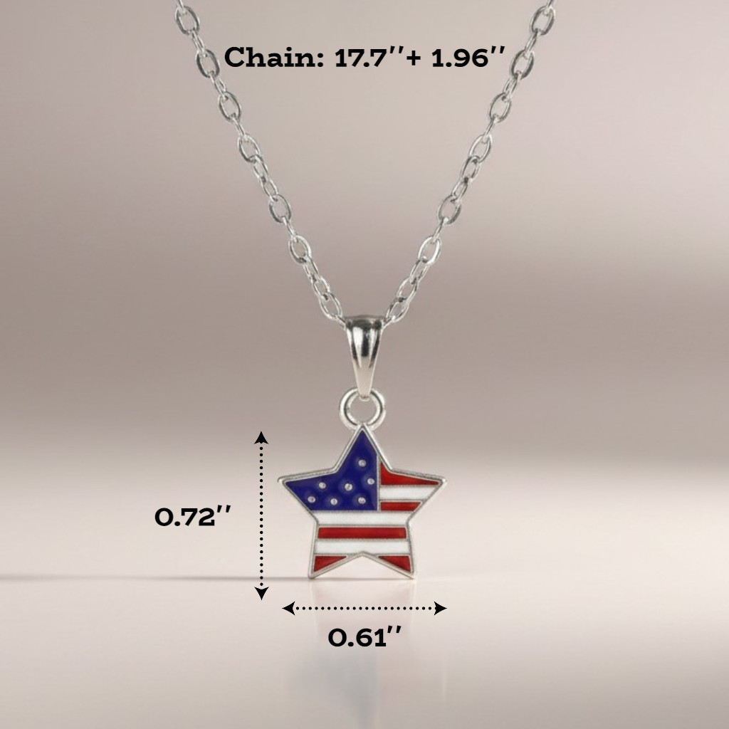 Patriotic Star American Flag Themed Enamel Pendant Necklace Jewelry