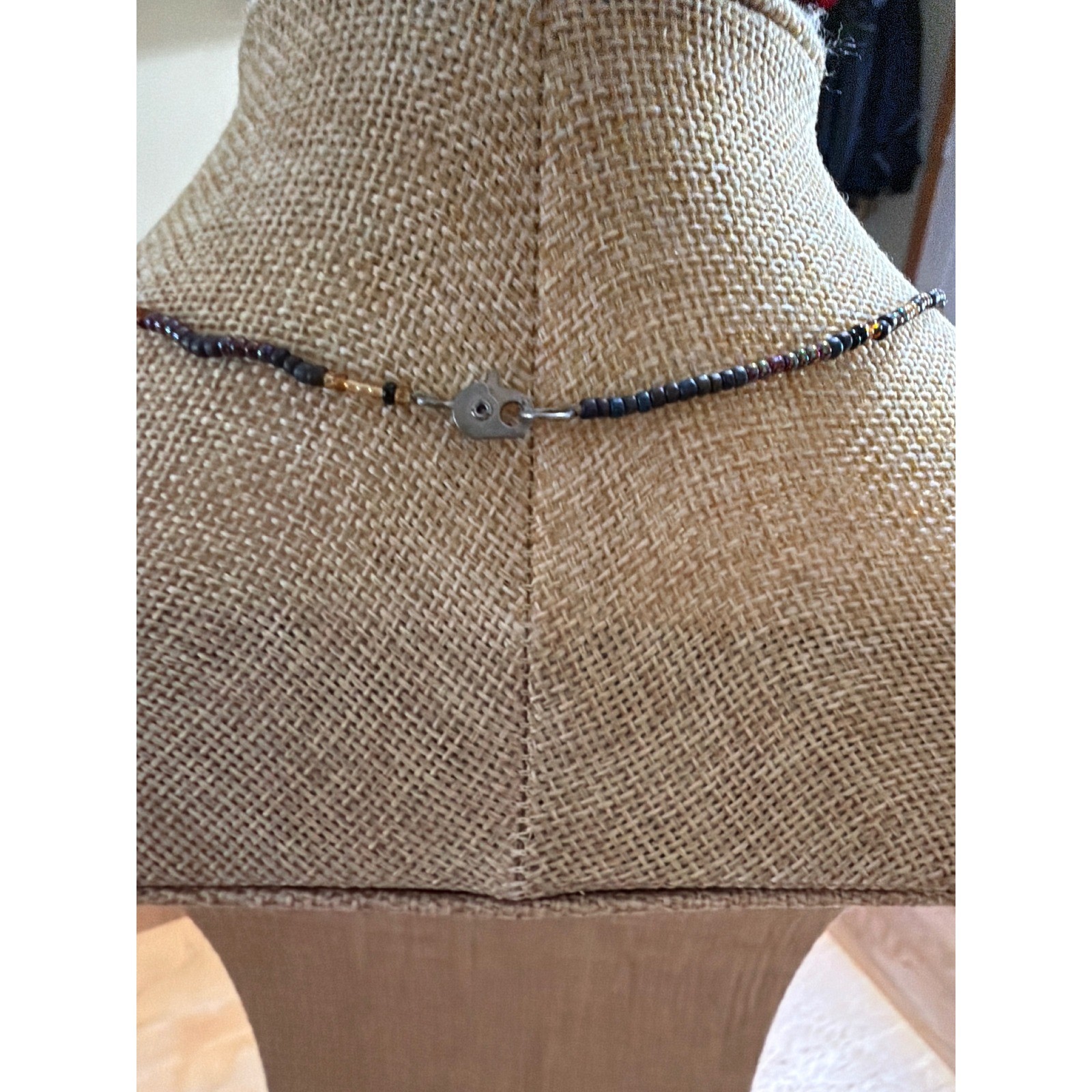 Earth Tone Seed Bead Necklace Amber Navy Bronze Layered Boho