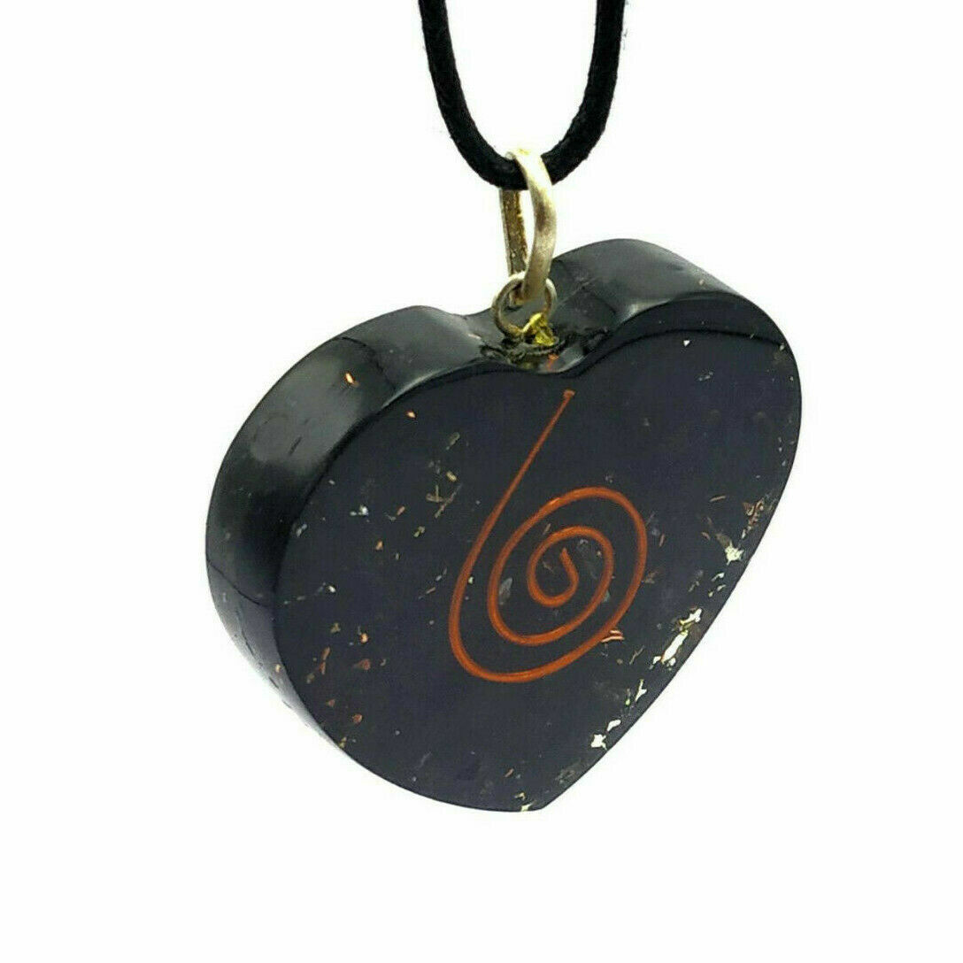 Natural Black Tourmaline Necklace Orgonite Crystal Heart Orgone Energy Pendant